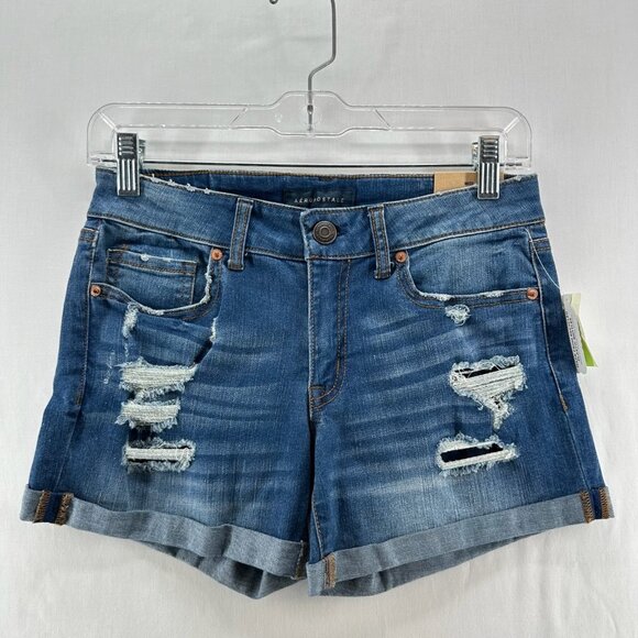 Aéropostale Pants - Aeropostale Shorts Womens 4 Medium Wash Destroyed Denim Low-Rise Slim Fit Blue